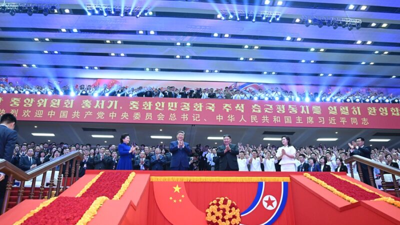 Xi Jinping e Peng Liyuan assistem a uma apresentação cultural especial em Pyongyang