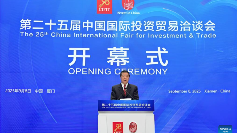 Vice-premiê chinês discursa na 25ª feira internacional de investimento e comércio da China